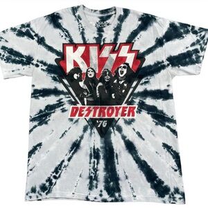 KISS Rock Band Liquid Blue Tie Dye Destroyer ‘76 short sleeve t-shirt size L